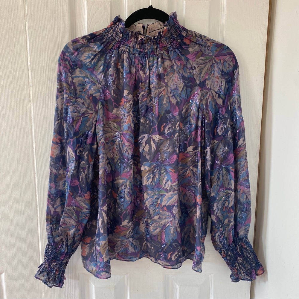 Rebecca Taylor multicolor & metallic long sleeve top size 8